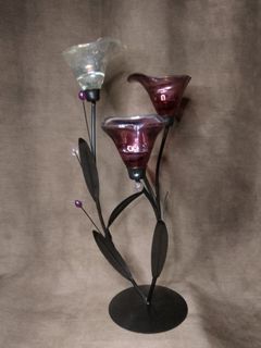 Decorative Purple And Yellowish white Glass Calla Lily Metal candle holder
