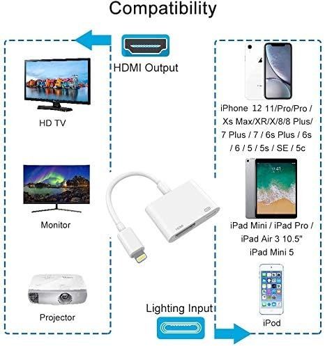 HDMI Cable for iPhone iPad, Compatible with iPhone to HDMI Adapter, 1080P  Digital AV Connector Cord for iPhone 11/11pro max/X/7 iPad Pro Air Mini  iPod
