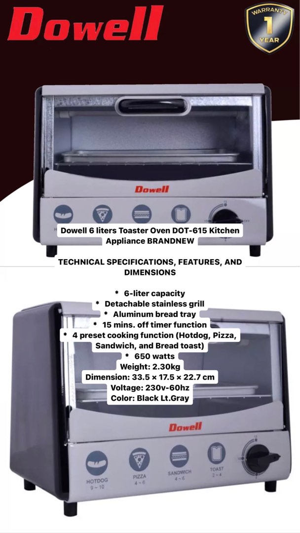Dowell 6 liters Toaster Oven DOT615 Kitchen Appliance on Carousell
