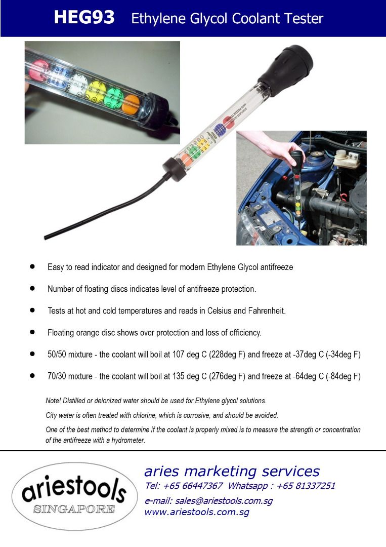 Engine coolant tester. Antifreeze Tester. Propylene Glycol Coolant Hydrometer . Ethylene Glycol