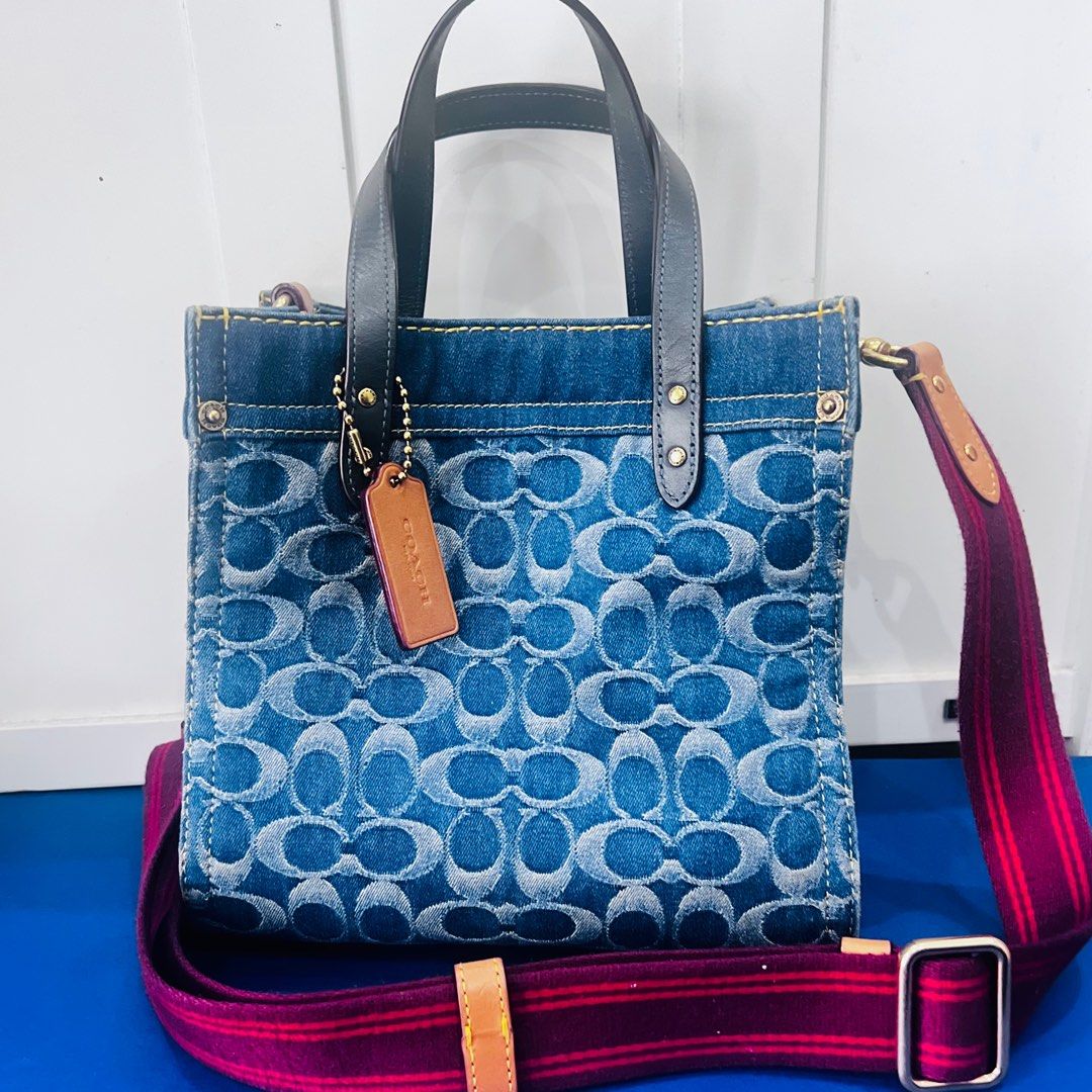 COACH Signature Denim Jacquard Field Tote 22 in Blue