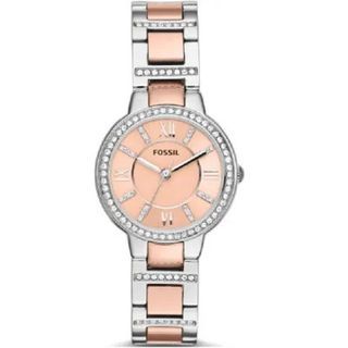 Fossil ES3405 Virginia Three Hand Pink Dial Two-Tone Stainless Steel Watch .
