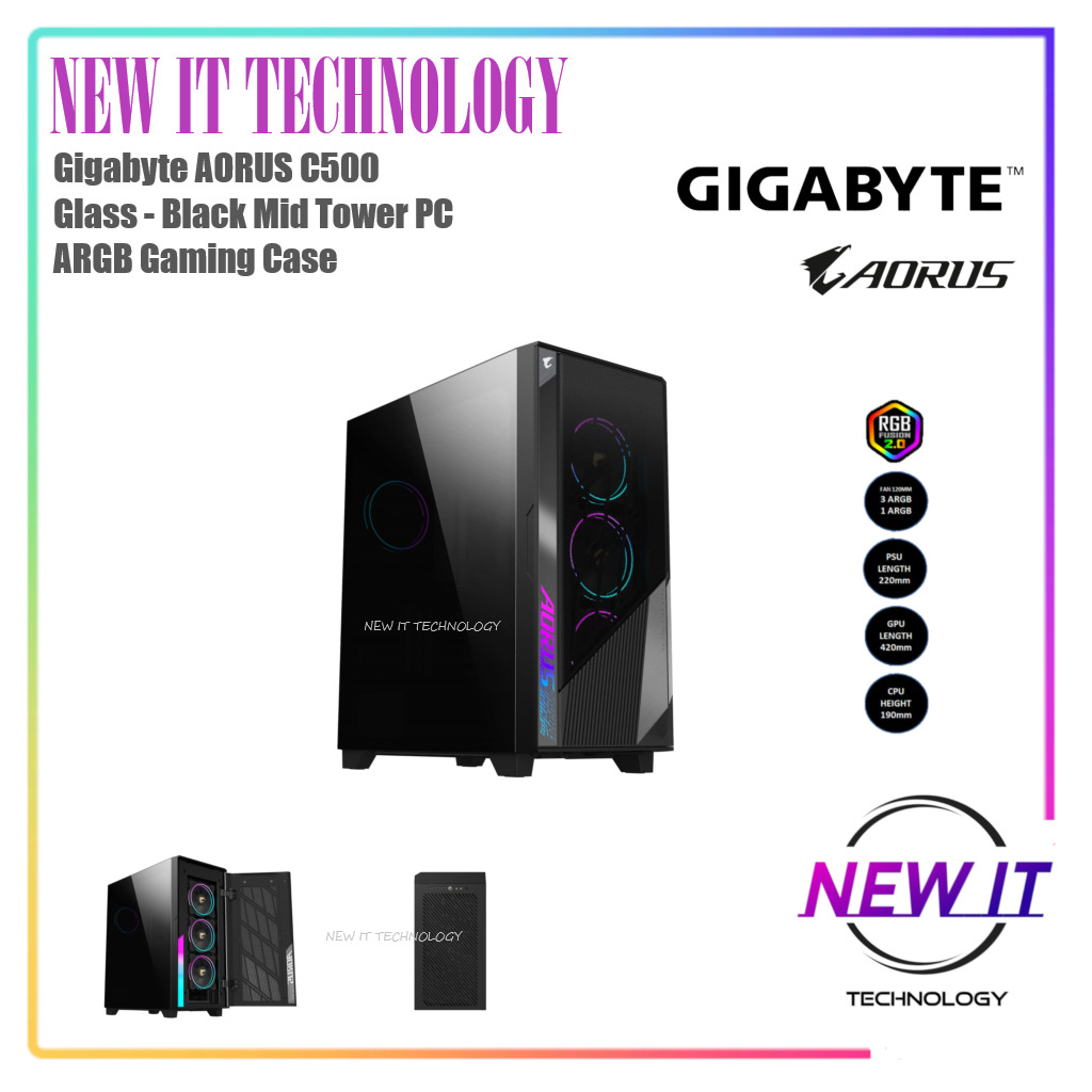 Gigabyte AORUS C500 Glass-Black Mid Tower PC Gaming Casing,Tempered ...