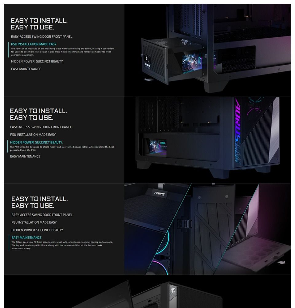 Gigabyte AORUS C500 Glass-Black Mid Tower PC Gaming Casing,Tempered ...