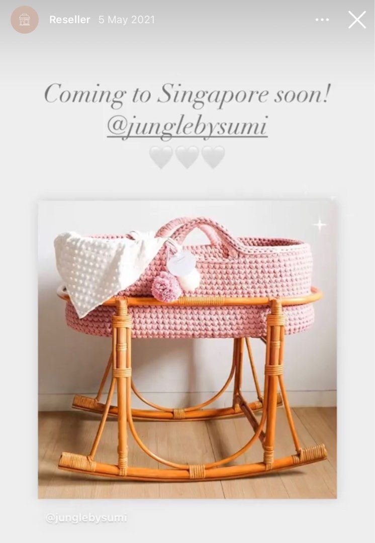 Handmade Moses Basket with Rattan Rocking Stand Newborn/ Baby