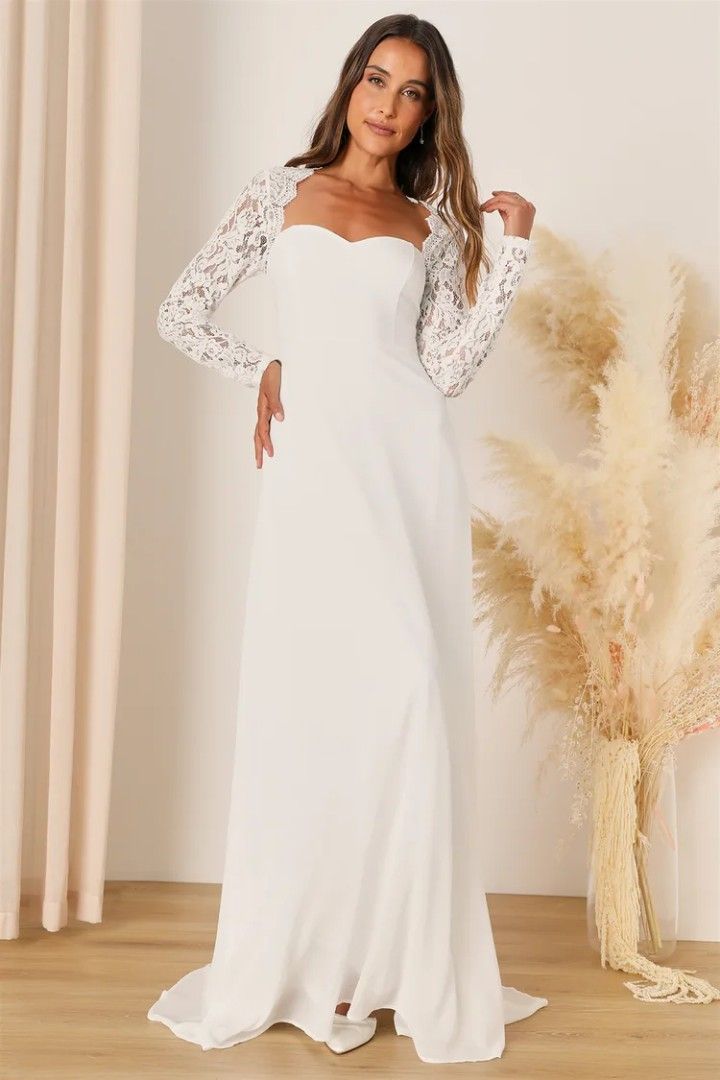 White lace wedding dress with sleeves outlet