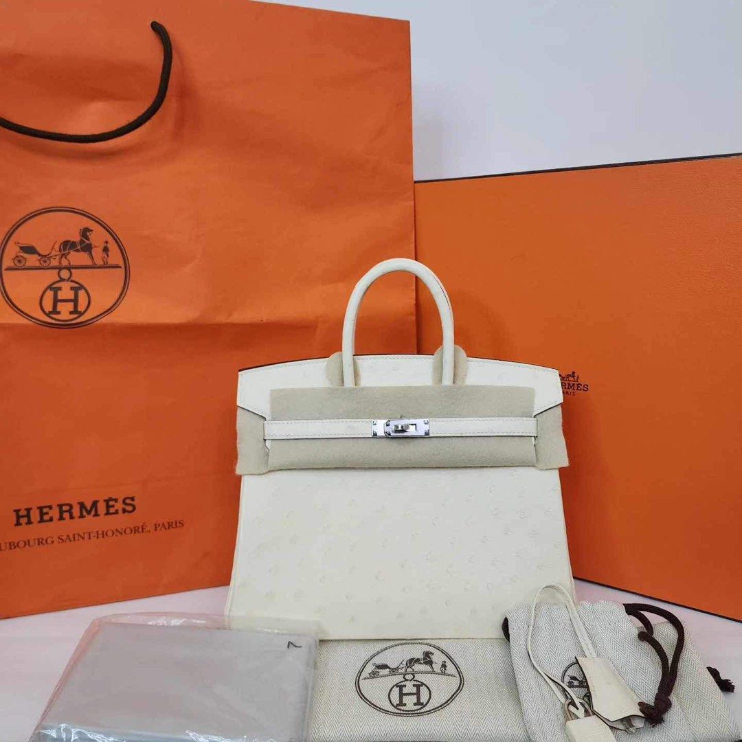 Hermes Birkin 25 Ostrich Birkin 25 Ostrich Gris Tourterelle GHW B Stamp ,  Luxury, Bags & Wallets on Carousell