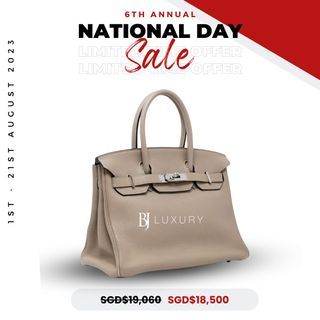 Hermes birkin 30 togo gris Tourterelle SHW stamp square M