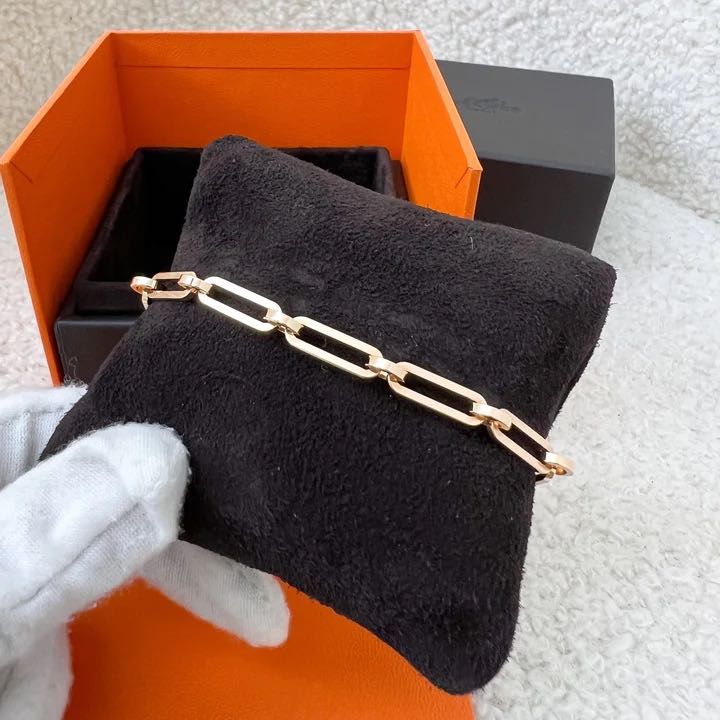 Hermes 18K Rose Gold Diamond PM Kelly Chaine Bracelet LG