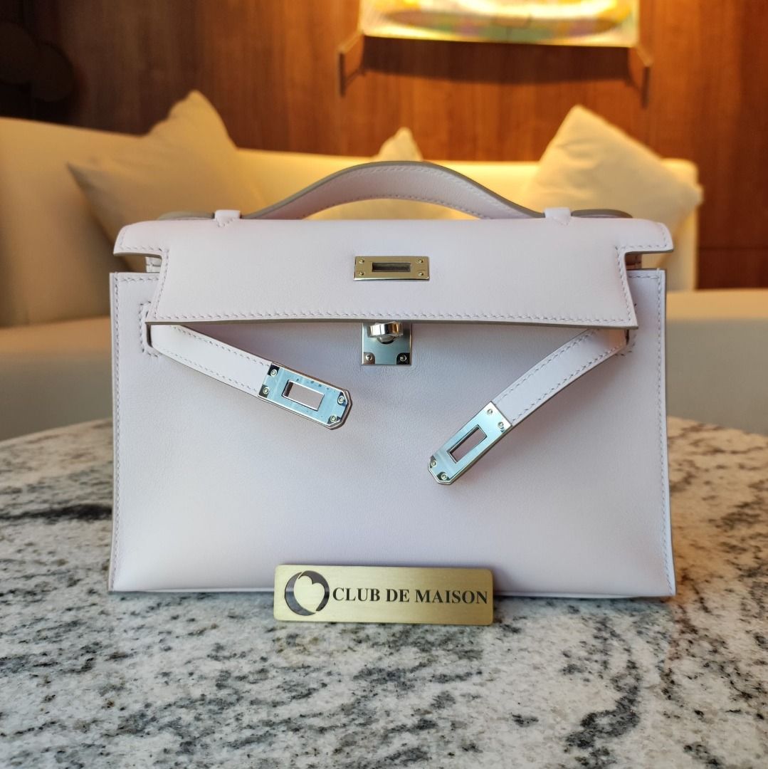 Hermes Kelly Pochette 09 Mauve pale Swift Palladium Hardware