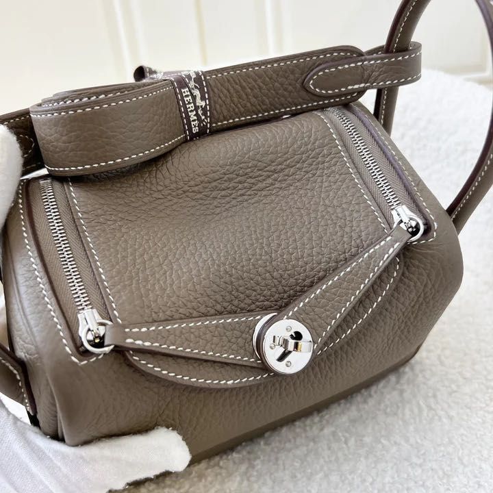 Hermes Lindy 30 Bag Coveted Etoupe Clemence Leather Palladium