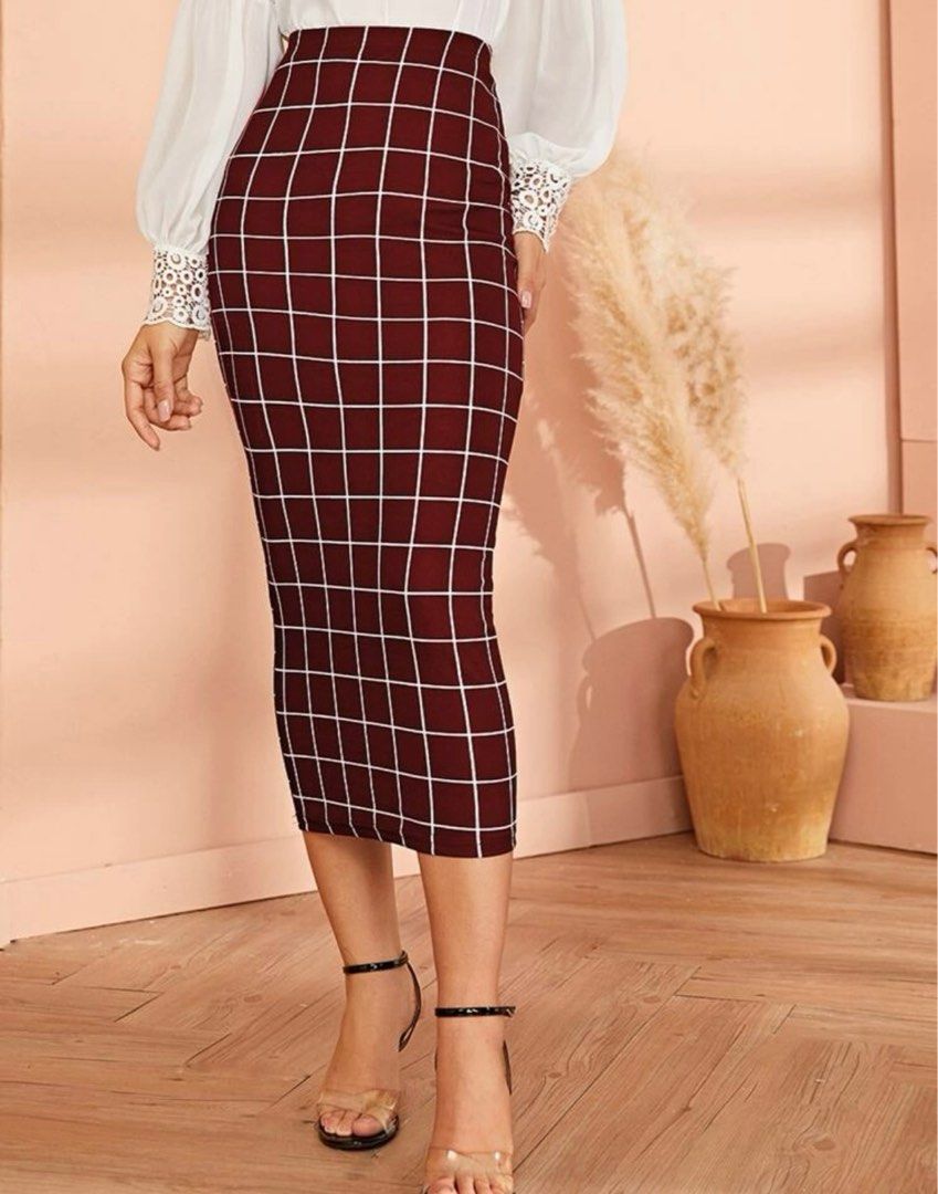 Plaid Print Bodycon Skirt, Casual Skirt For Spring Summer, Women's Clothing