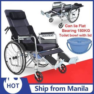 high-back reclining wheelchair elderly multi-function folding wheelchair with toil
