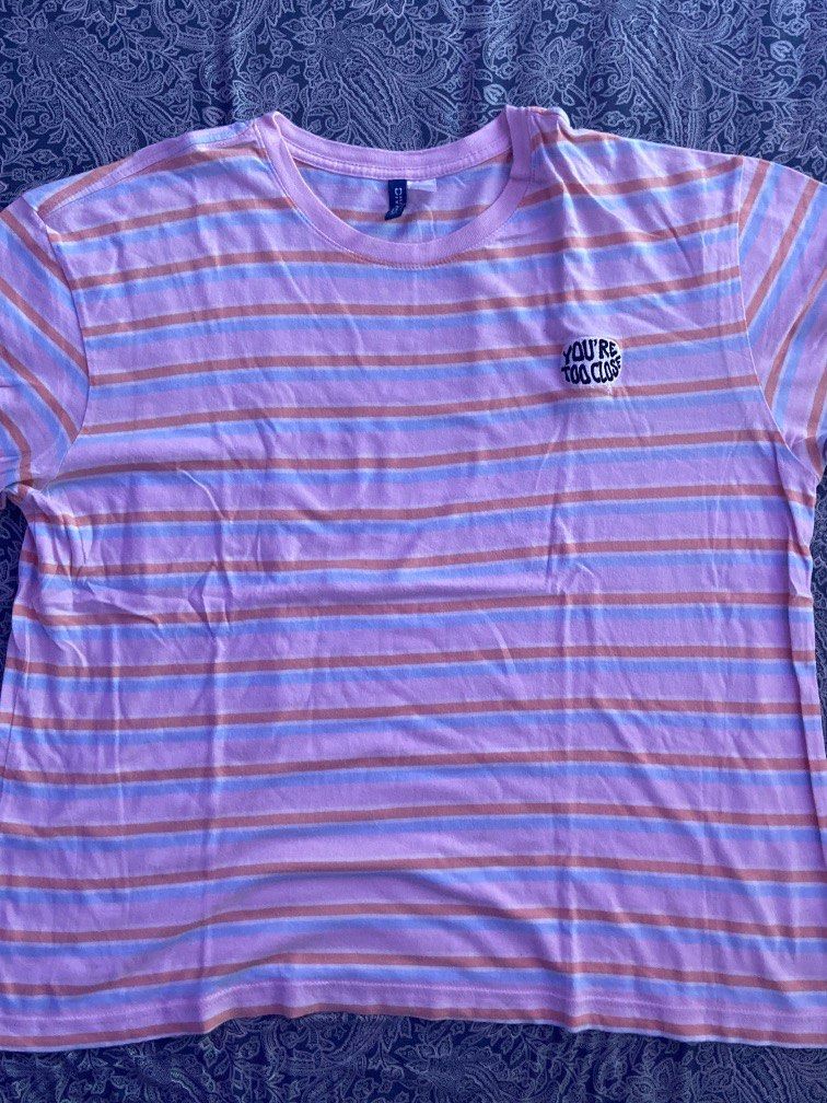 H&M Divided Unisex Shirt (Category: Shirts) located in Naga. Submitted by dbdbdbdbd (Listing ID 1247035134, Image 3). Description: Unisex Oversized Shirt - used once - box type shirt - embroidered "you're too close".