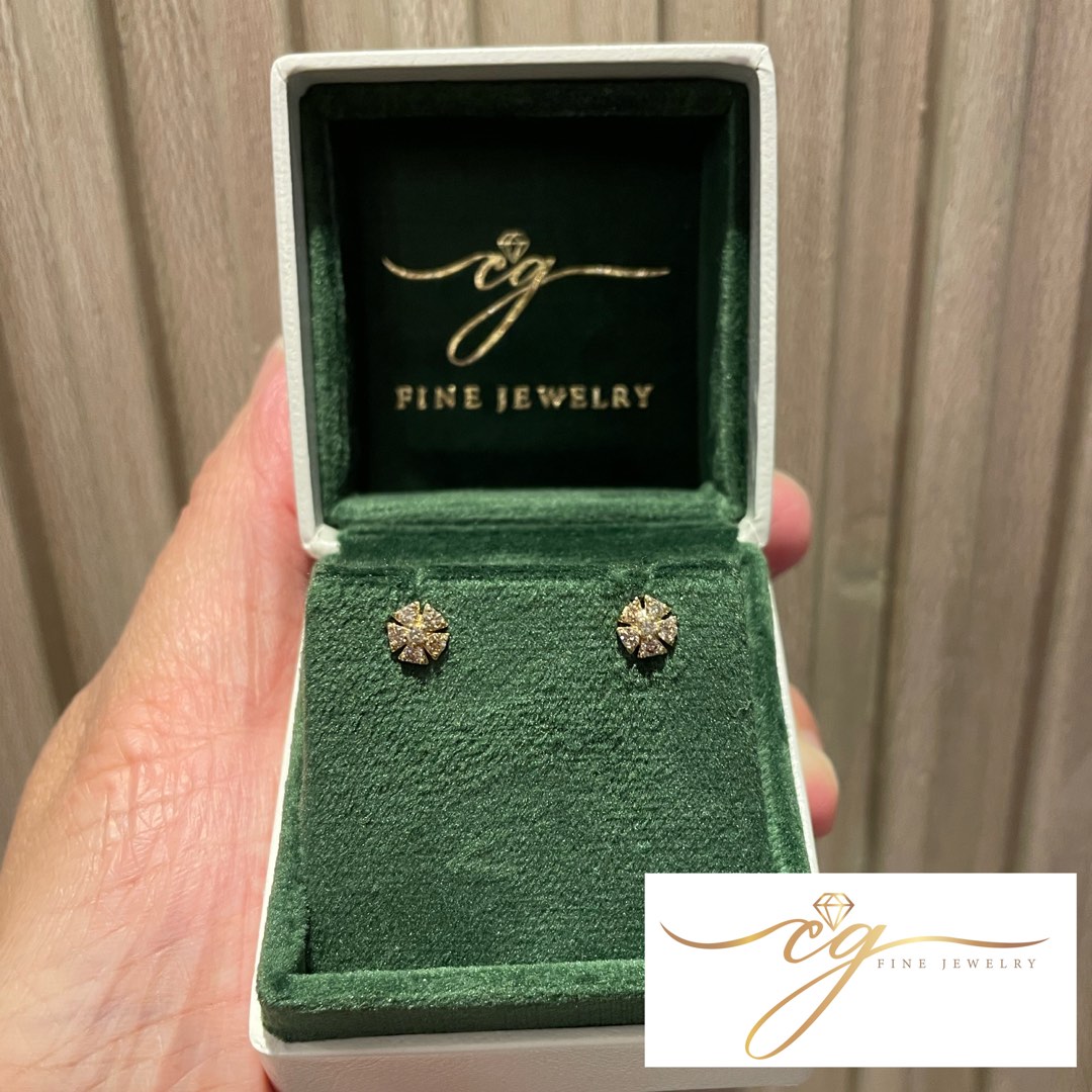 Hong kong setting diamond stud earrings, Women's Fashion, Jewelry