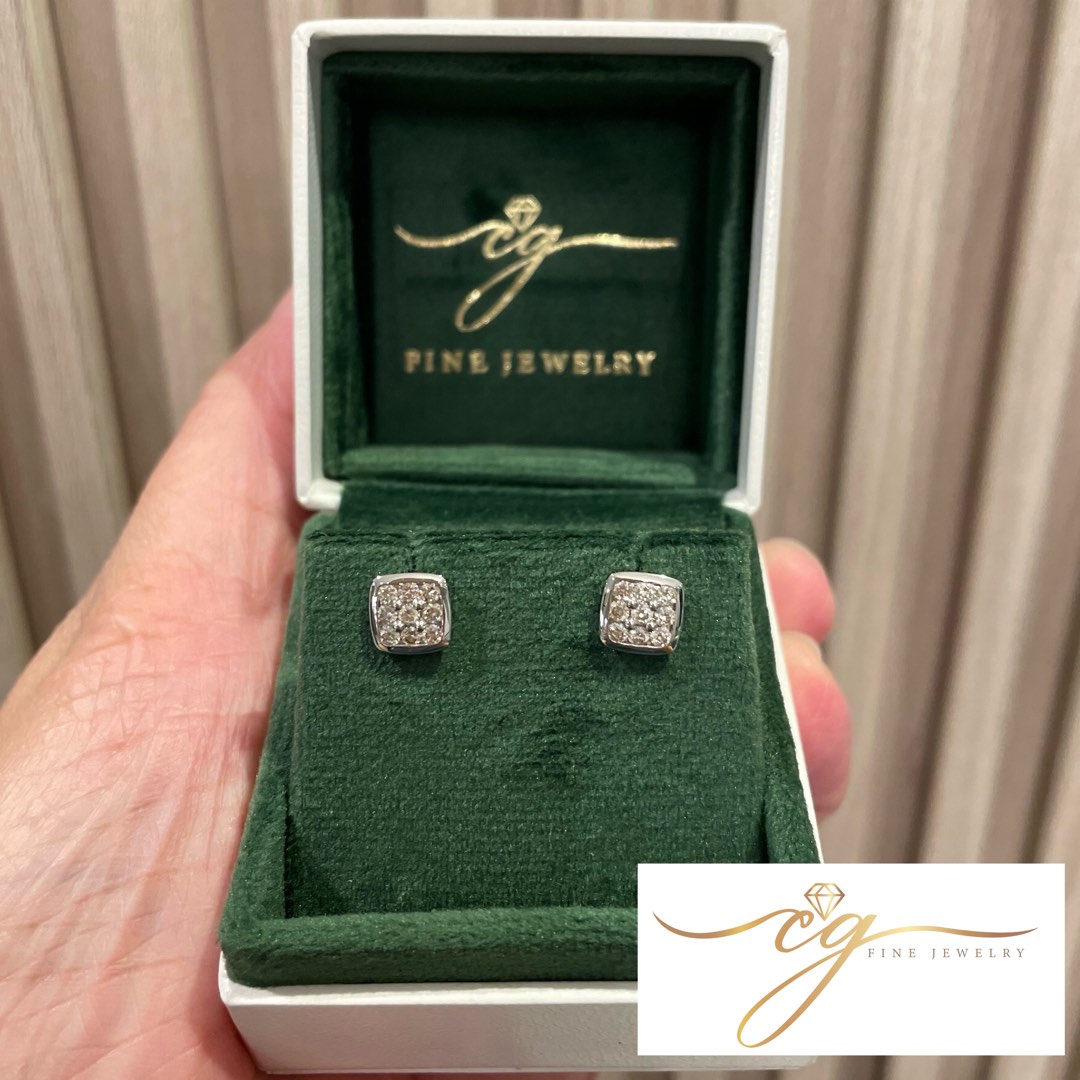 Hong kong setting square diamond earrings, Women's Fashion, Jewelry