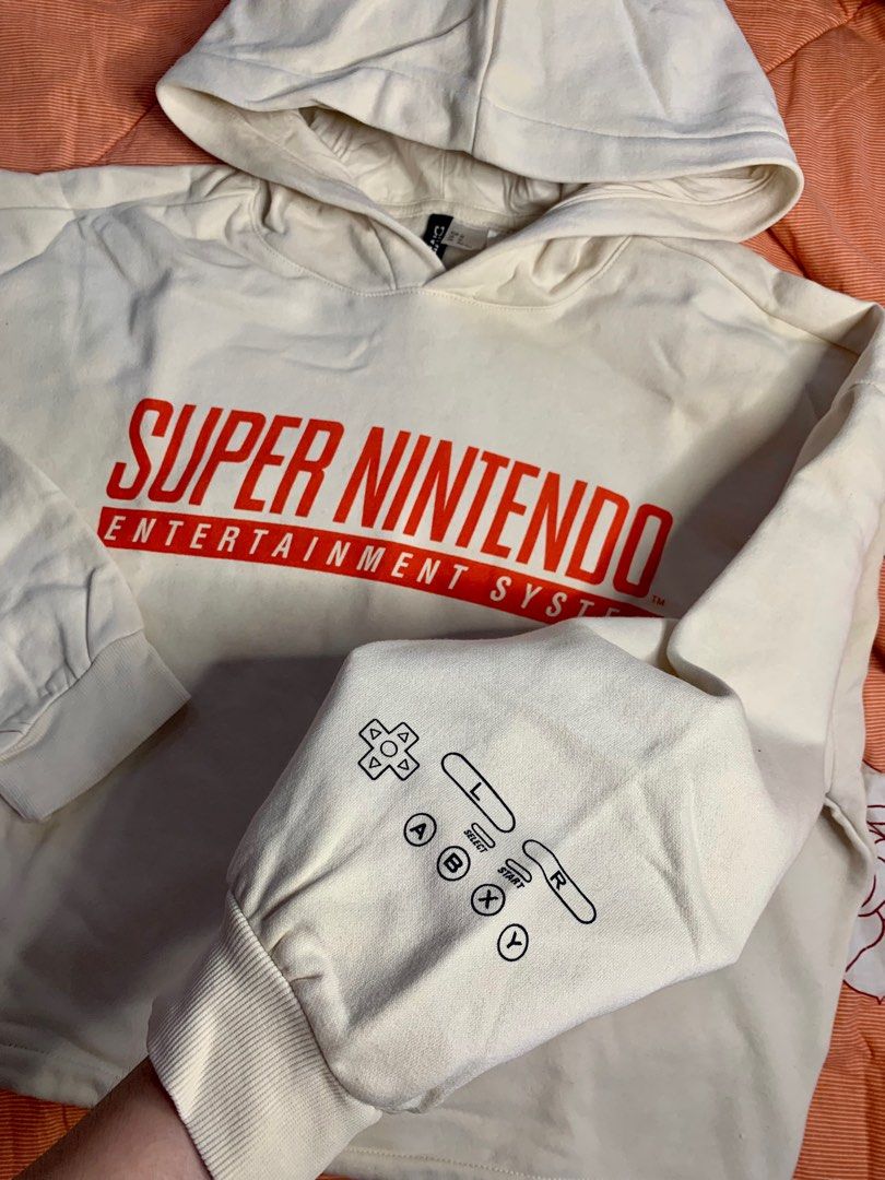 Hoodie Crop H M Collab Super Nintendo Broken White Cream Putih Fesyen Wanita Pakaian Wanita Baju Luaran di Carousell
