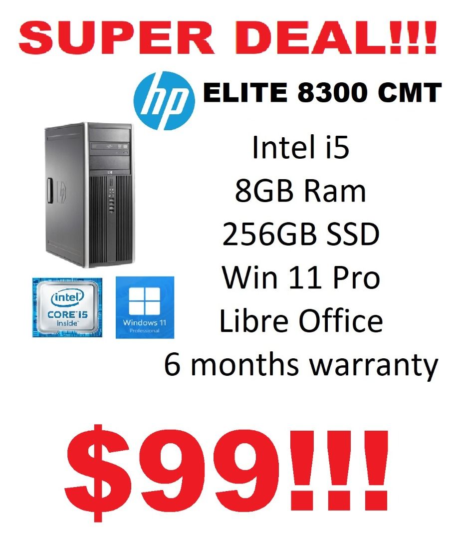 HP-Elite Desktop 8300 Computer PC – Intel Core i5 - 8GB Memory – 250GB Hard  Drive - Windows 10 with 19” LCD