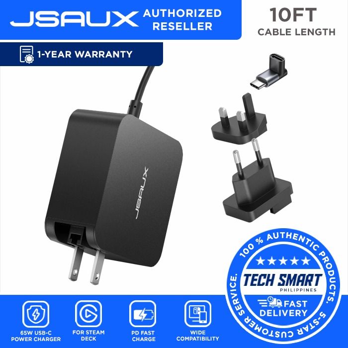 JSAUX USB-C PD Foldable Charger for Steam Deck / ROG Ally CH6504 (Category: Chargers) located in Las Pinas. Submitted by techsmartph (Listing ID 1247046261, Image 1). Description: * [Intelligent Output Adjustment]: The JSAUX USB-C Power Delivery charger has passed the UL 62368-1 test and features intelligent output adjustment technology, making it a powerful and reliable Steam Deck charger that can also charge your phone, tablet, and MacBook. * [