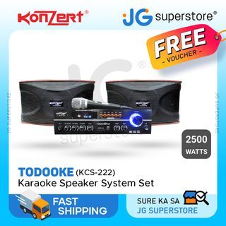 Konzert TodoOke KCS-222 2500W 8" 2-Way Woofer Micro Component Karaoke Speaker System (SET) with 2 Channel Output, Bluetooth, Included Wired Microphone, / USB / SD Card Slot and FM Radio Tuner with RCA and 2 Mic Input and Remote Control | JG Superstore