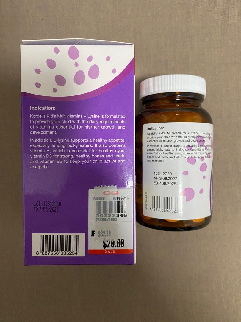 Kordel’s kids multivitamin and lysine orange flavor, Health & Nutrition
