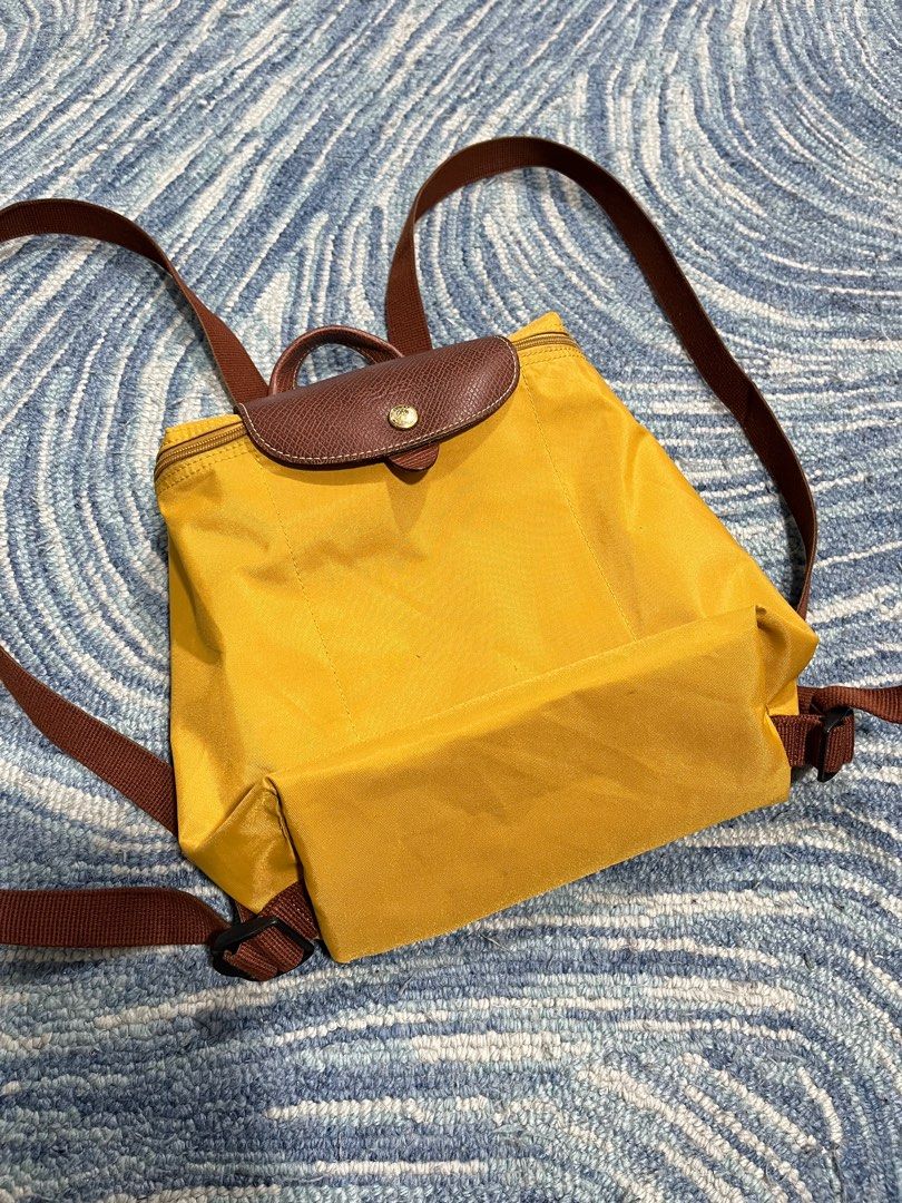 LONGCHAMP ORIGINAL BUTTON SAC A DOS MUSTARD YELLOW backpack bag with