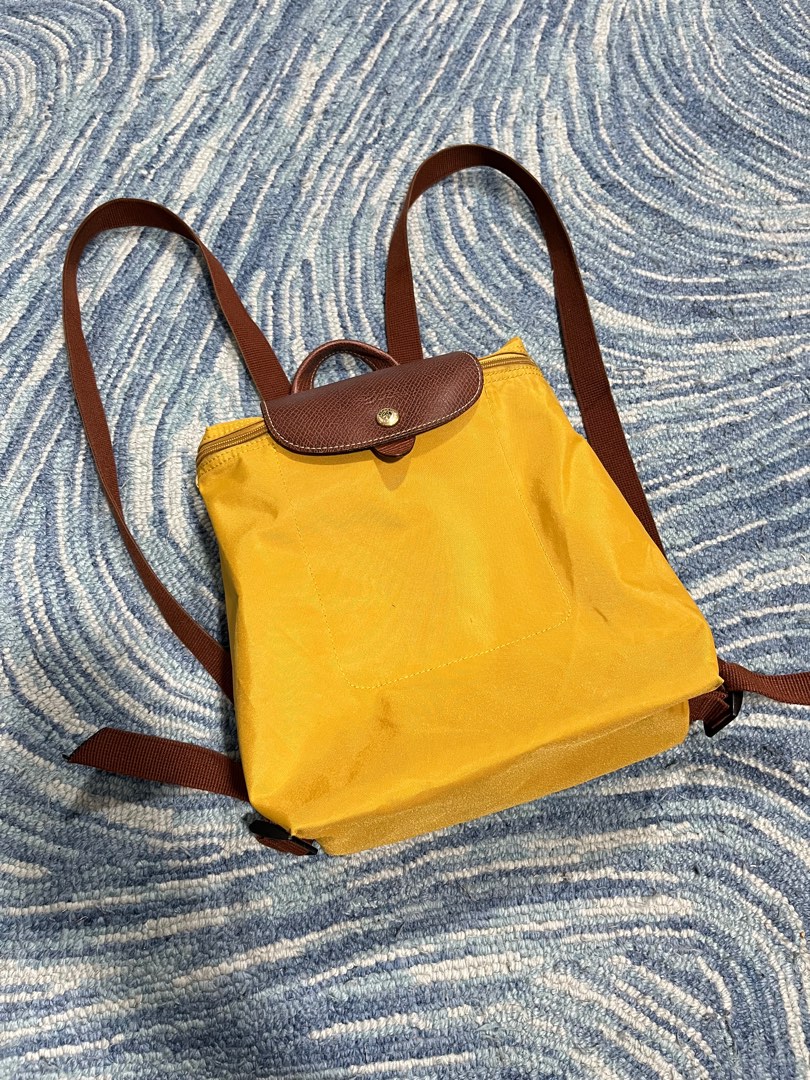 LONGCHAMP ORIGINAL BUTTON SAC A DOS MUSTARD YELLOW backpack bag with
