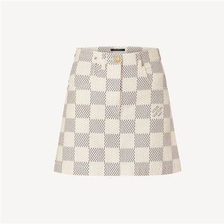 Louis Vuitton Stripe Accent Monogram Pleated Skirt , Navy, 40
