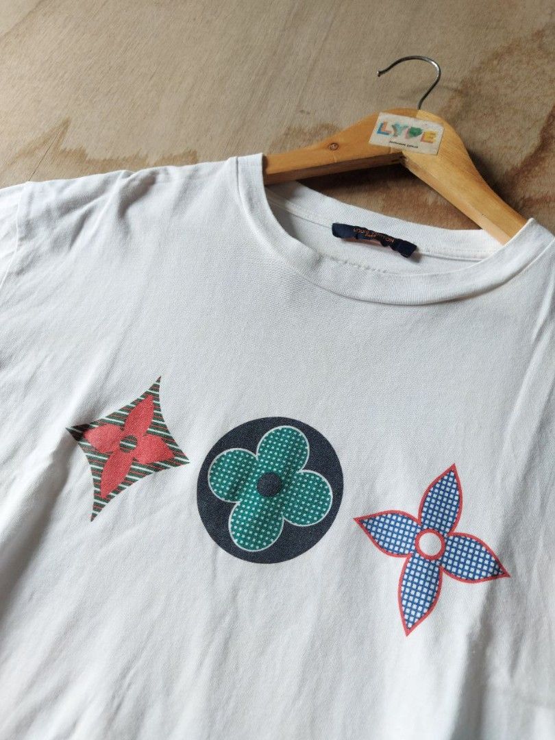 Sell Louis Vuitton White T-shirt with Three LV Flower Monogram Logo -  White/Multicolor