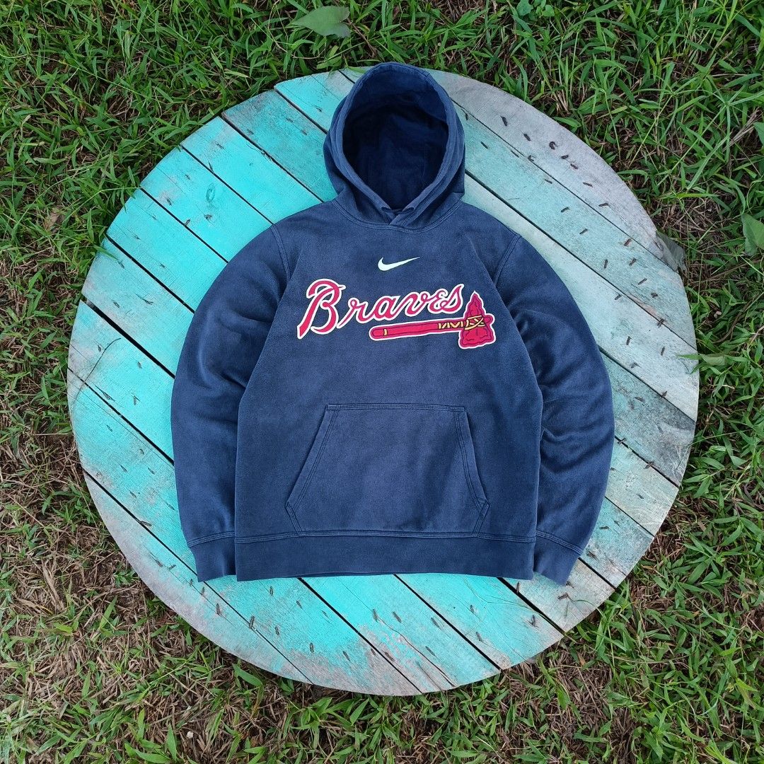 Nike, Tops, Vintage Nike Center Swoosh Large Braves Hoodie