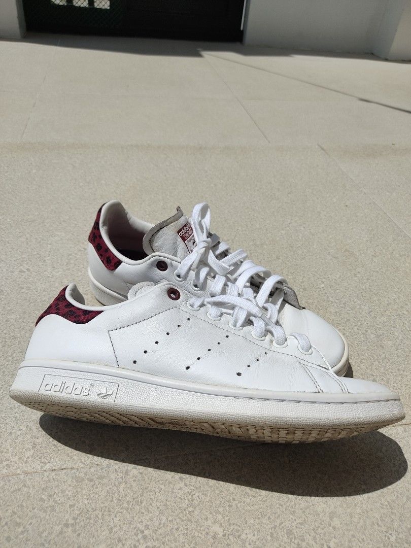 Original Adidas Stan Smith White with Leopard Print Maroon Womens