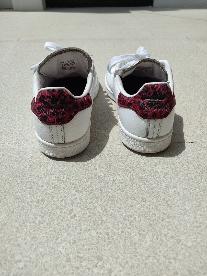Original Adidas Stan Smith White with Leopard Print Maroon Womens