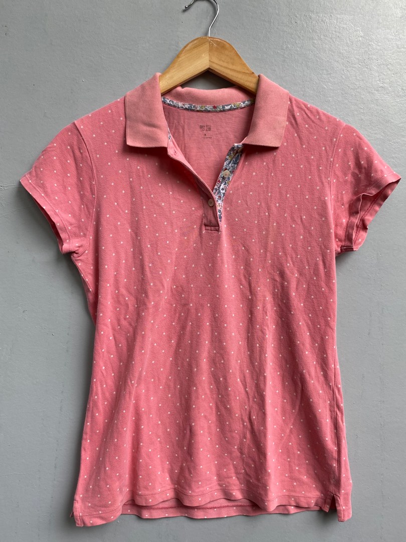 Original UNIQLO Pink Polka Dot Polo Shirt on Carousell