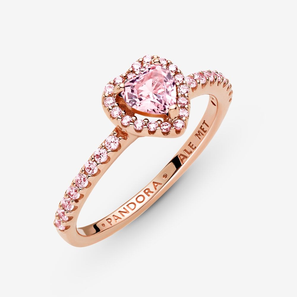 PANDORA Sparkling Elevated Heart Pink Rose Gold Ring Women s