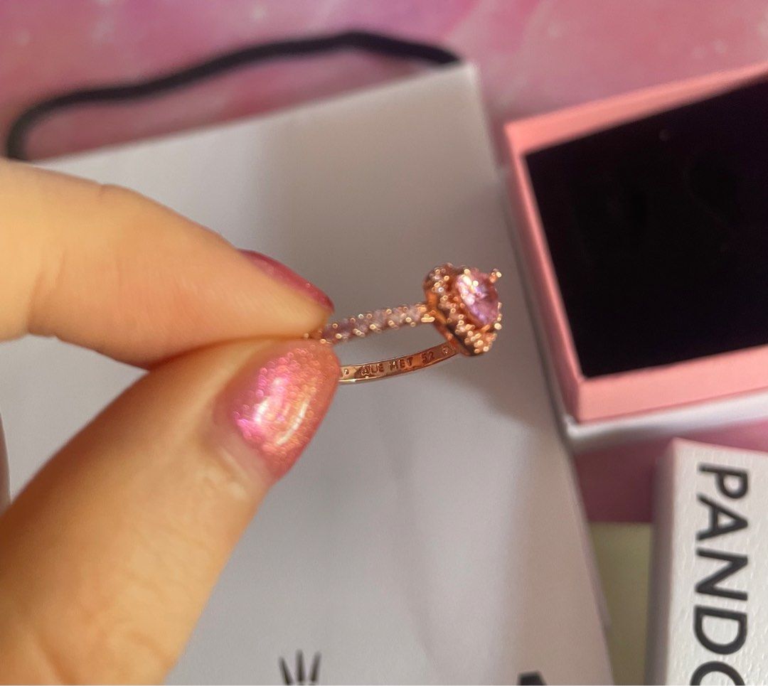 Pandora Sparkling Elevated Heart Ring in Pink, Size 56 | Pandora Rose