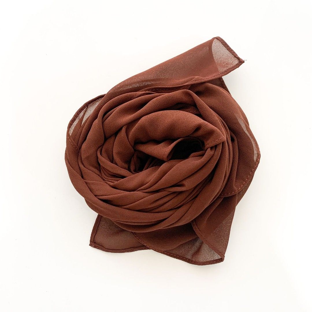 Pashmina ceruti warna coklat pramuka, Fesyen Wanita, Muslim Fashion