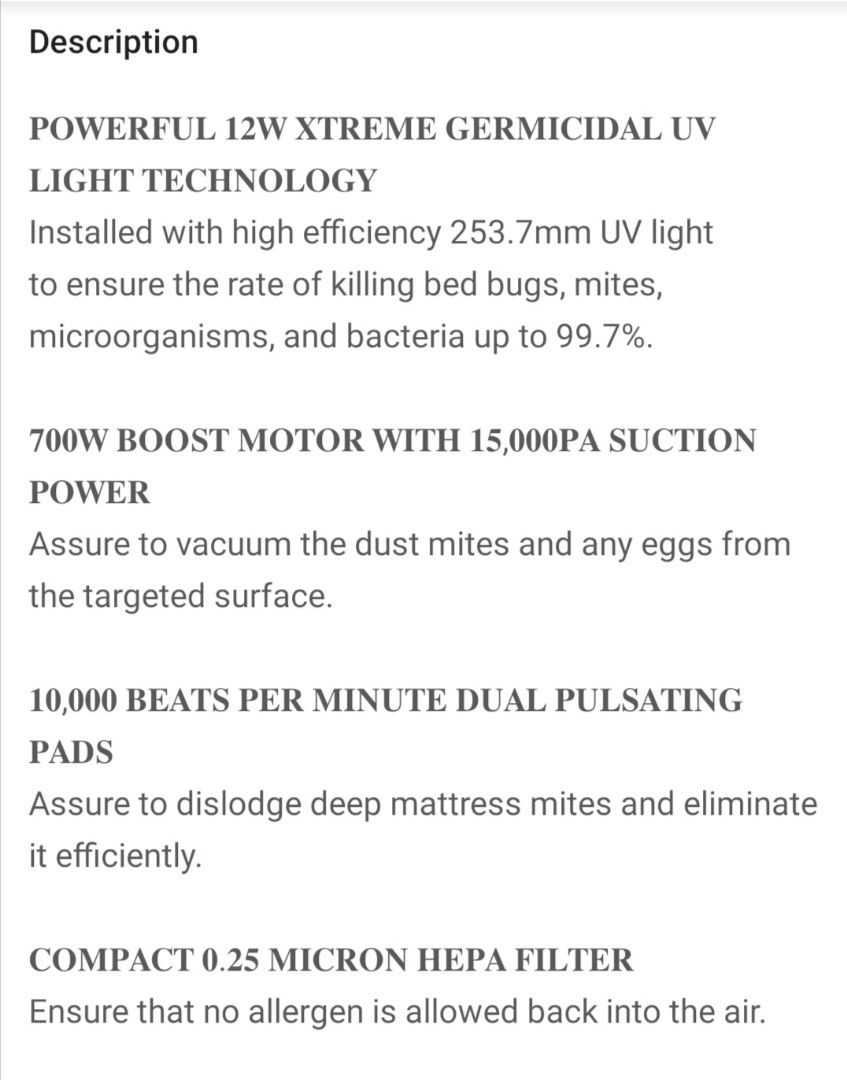 PerySmith 700W Dust Mite Vacuum Extreme Series V10, TV & Home