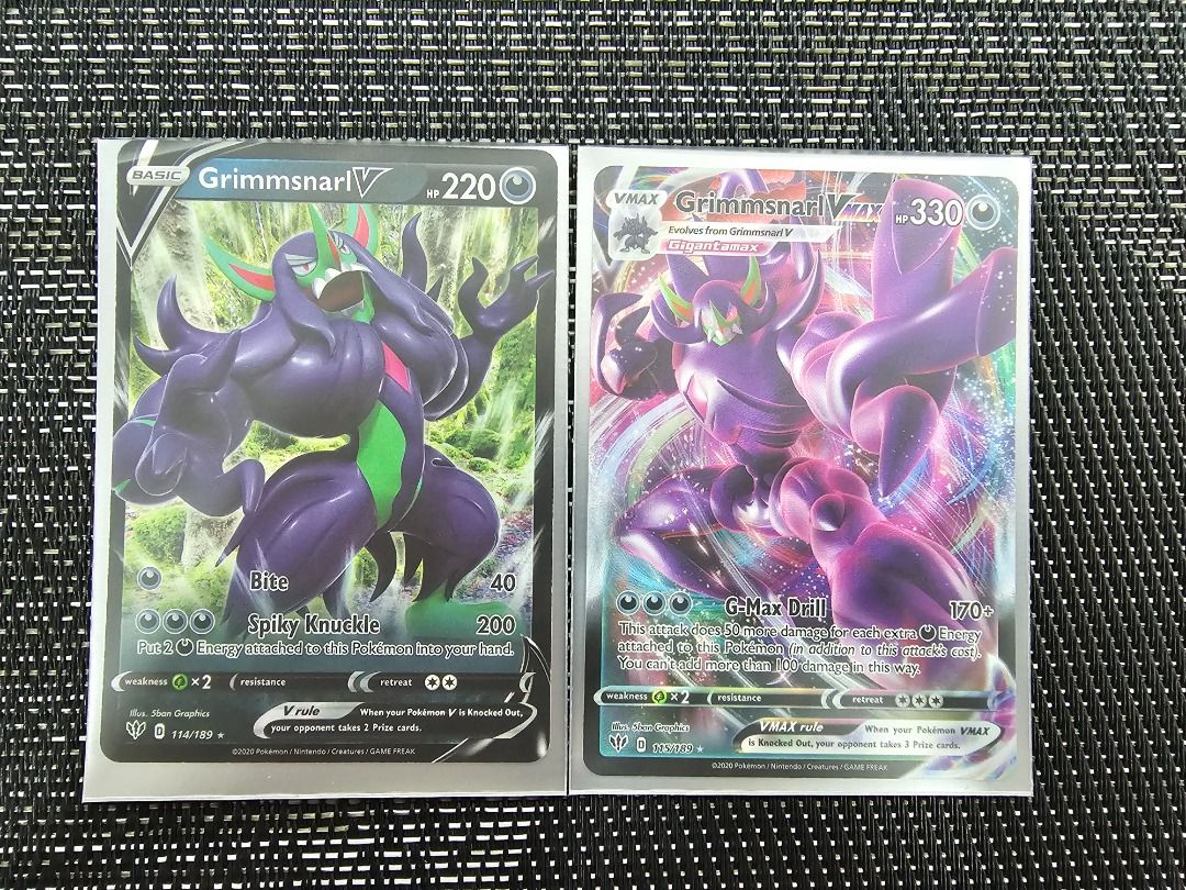 Pokemon TCG - Grimmsnarl V - 114/189 - Ultra Rare and Grimmsnarl VMAX #115  Pokemon Darkness Ablaze, Hobbies & Toys, Toys & Games on Carousell