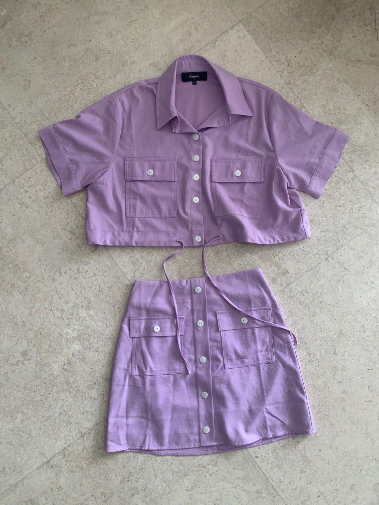 Pomelo Purple Shirt Dress Set, Women's Fashion, Dresses & Sets, Sets or