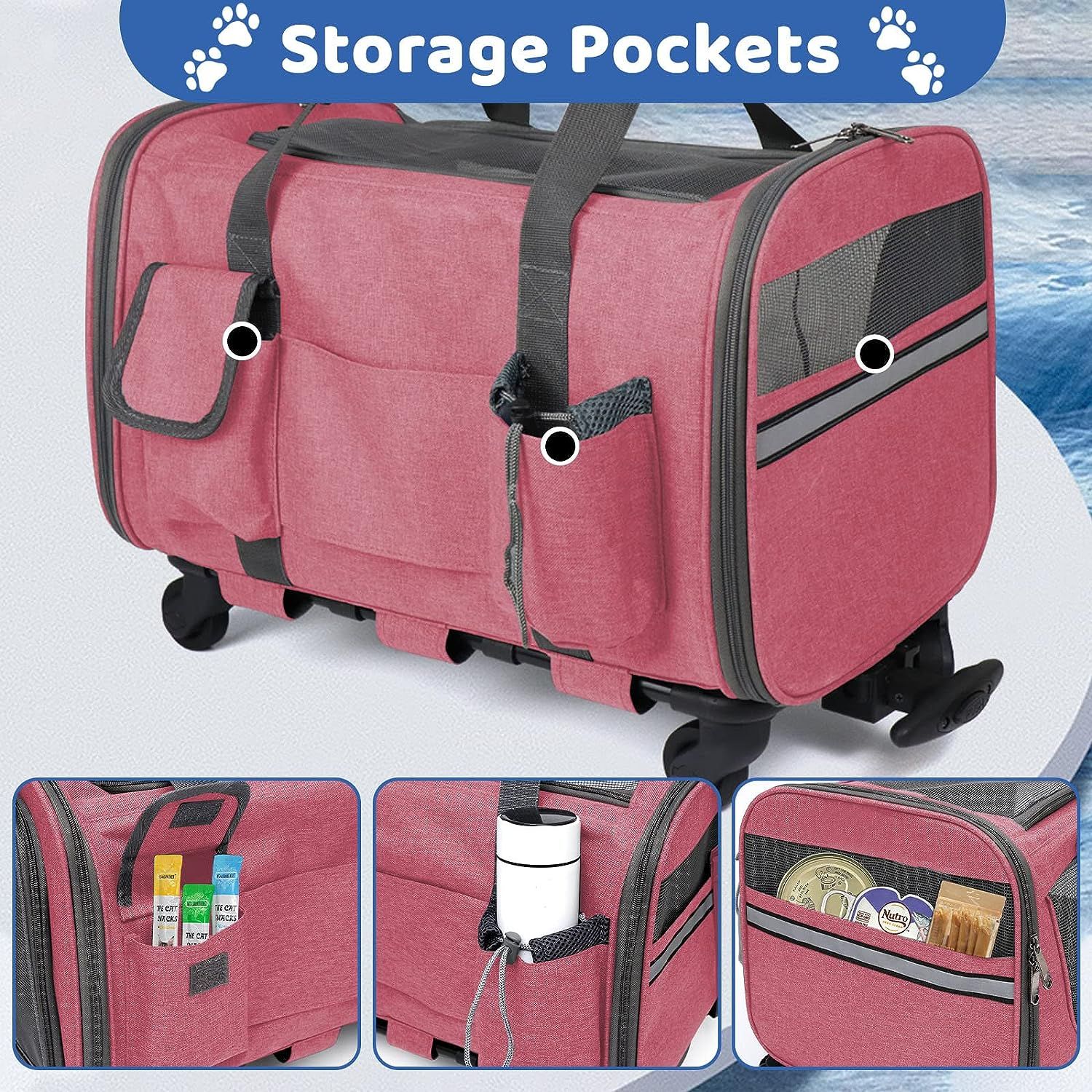 PROKEI Pet Carrier with Wheels for Cat Dog,Airline Approved Telescopic