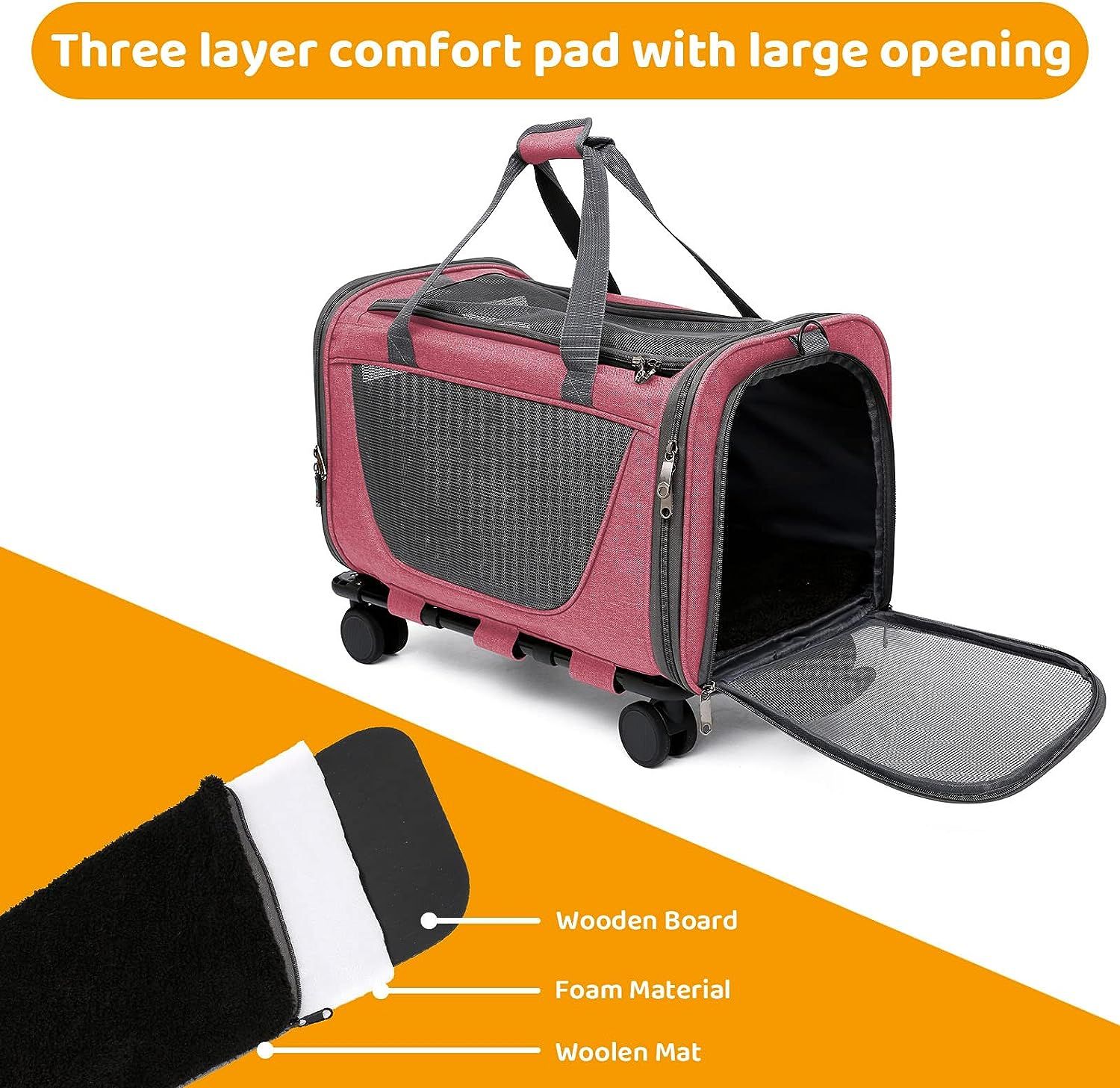 PROKEI Pet Carrier with Wheels for Cat Dog,Airline Approved Telescopic