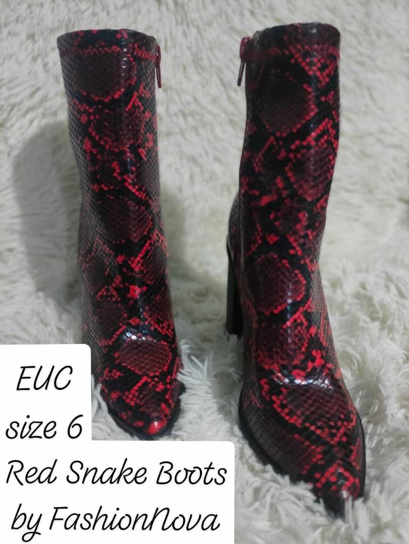 Red Snake Boots by Fashion Nova! on Carousell