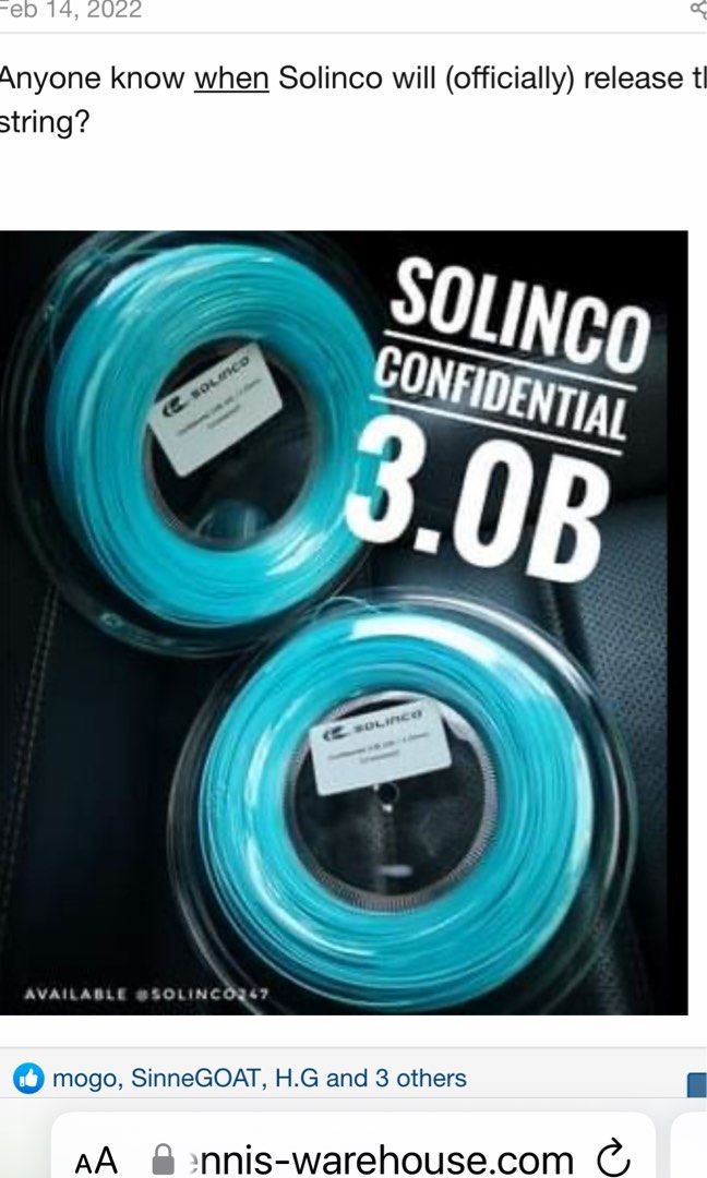 Solinco Confidential 3.0 1.20mm tennis 🎾 guts made in USA best tennis  warehouse for retaining tension - unreleased made in USA 🇺🇸 , Sports  Equipment, Sports & Games, Racket & Ball Sports on Carousell