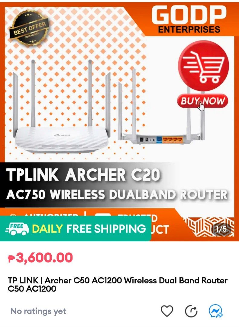 TP link Archer C50 Router, Computers & Tech, Parts & Accessories ...