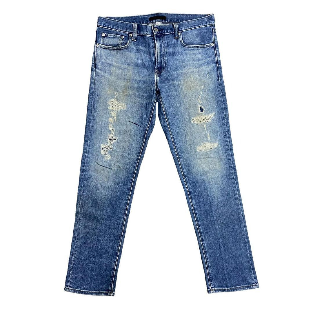 Uniqlo Denim Kaihara Slim Fit Light Blue Wash Damage Jeans (32/33