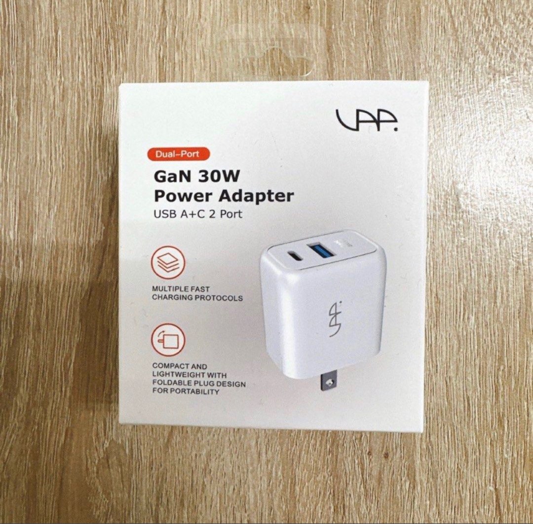 VAP 30W GaN氮化鎵充電器（Type-A + Type-C）, 手機及配件, 電子周邊