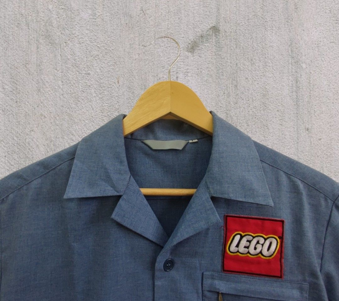 Vtg Japanese workwear collar sharp camp shirt with DIY Lego patches