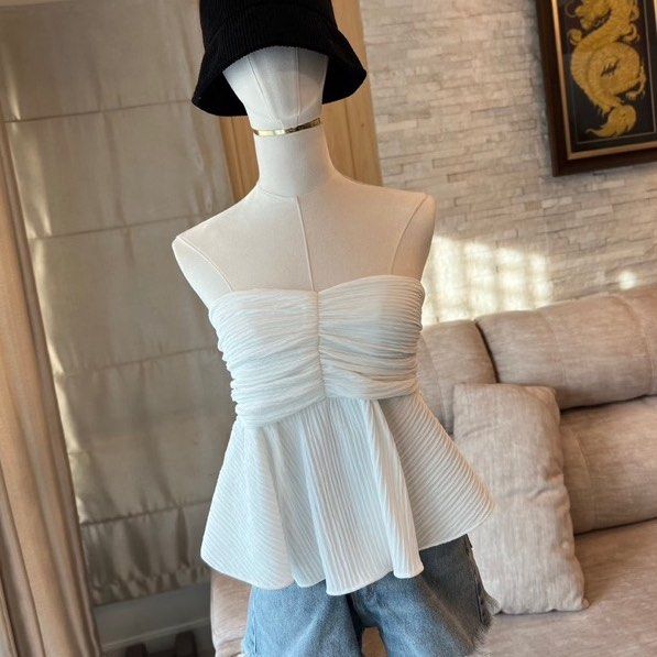 White Pleated Peplum Tube Top Women s Fashion Tops Sleeveless on Carousell