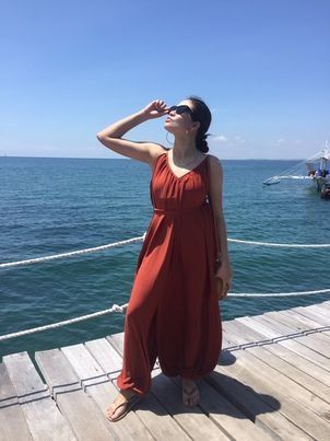 Red flowy jumpsuit deals