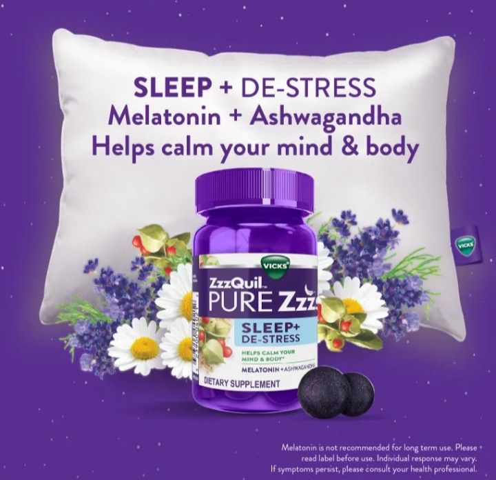 ZzzQuil Pure Zzzs Sleep+ DeStress Gummies, Health & Nutrition, Health